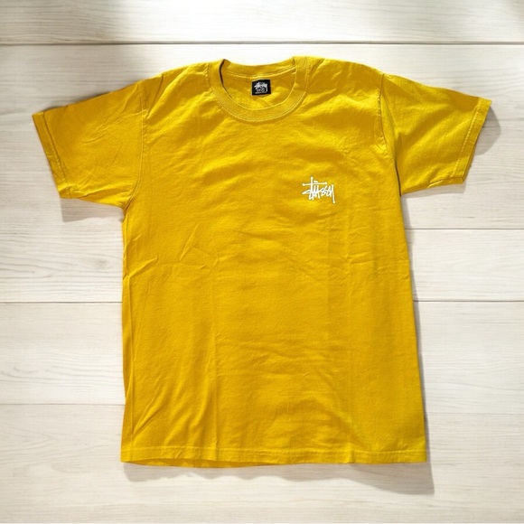 STUSSY Logo Basic Tee T-Shirt in Mustard Yellow Medium - Picture 4 of 8